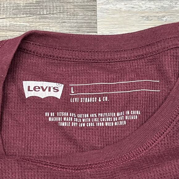 NWT NEW Levis Rodney Wine Red Mens Large Relaxed Fit Waffle Knit Thermal Shirt - Picture 5 of 9